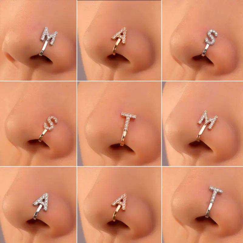 S&S Letter Zircon Non-Piercing Nose Clip Stud | A–Z | Gold & Silver