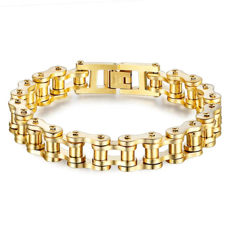 REBEL Punk Stainless Steel Motorcycle Bike Chain Bracelet for Men