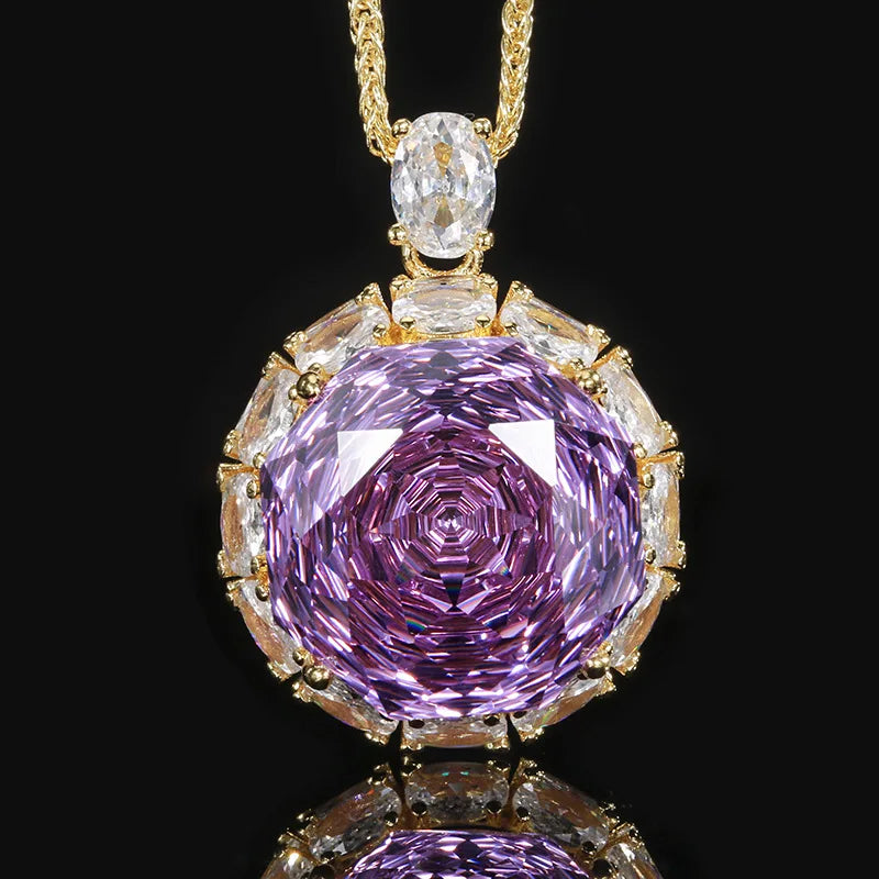 S&S Luxury Ladies' Rose Pendant Ring Shining Zircon O-Chain Rose Red Purple Silver Bridal Party Jewelry Set