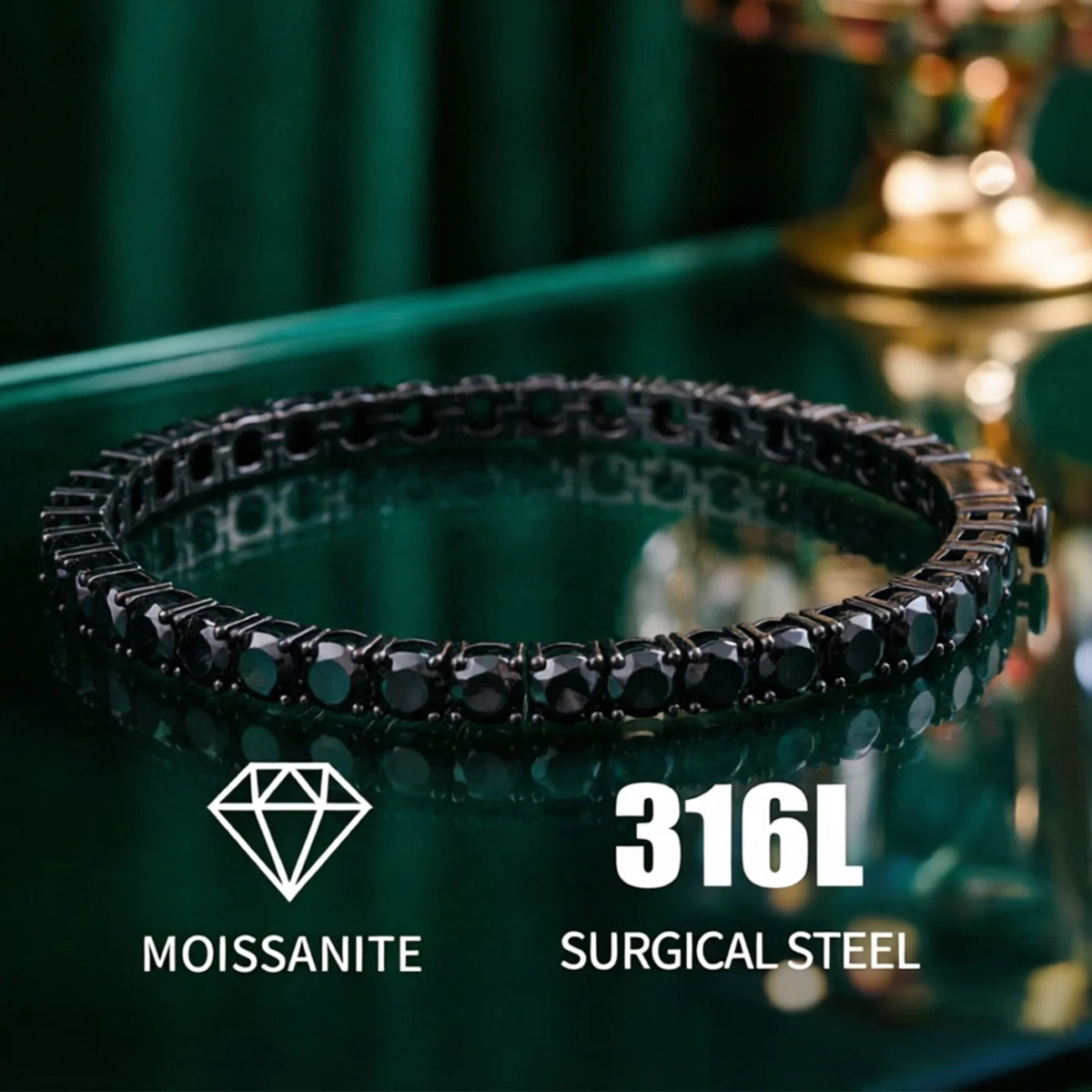 Gioiellieri Vvs Black Moissanite Tennis Bracelet Men 4mm 316l Stainless Steel Pass diamond Tester Hiphop Gra Certified Mossanite Bracelet