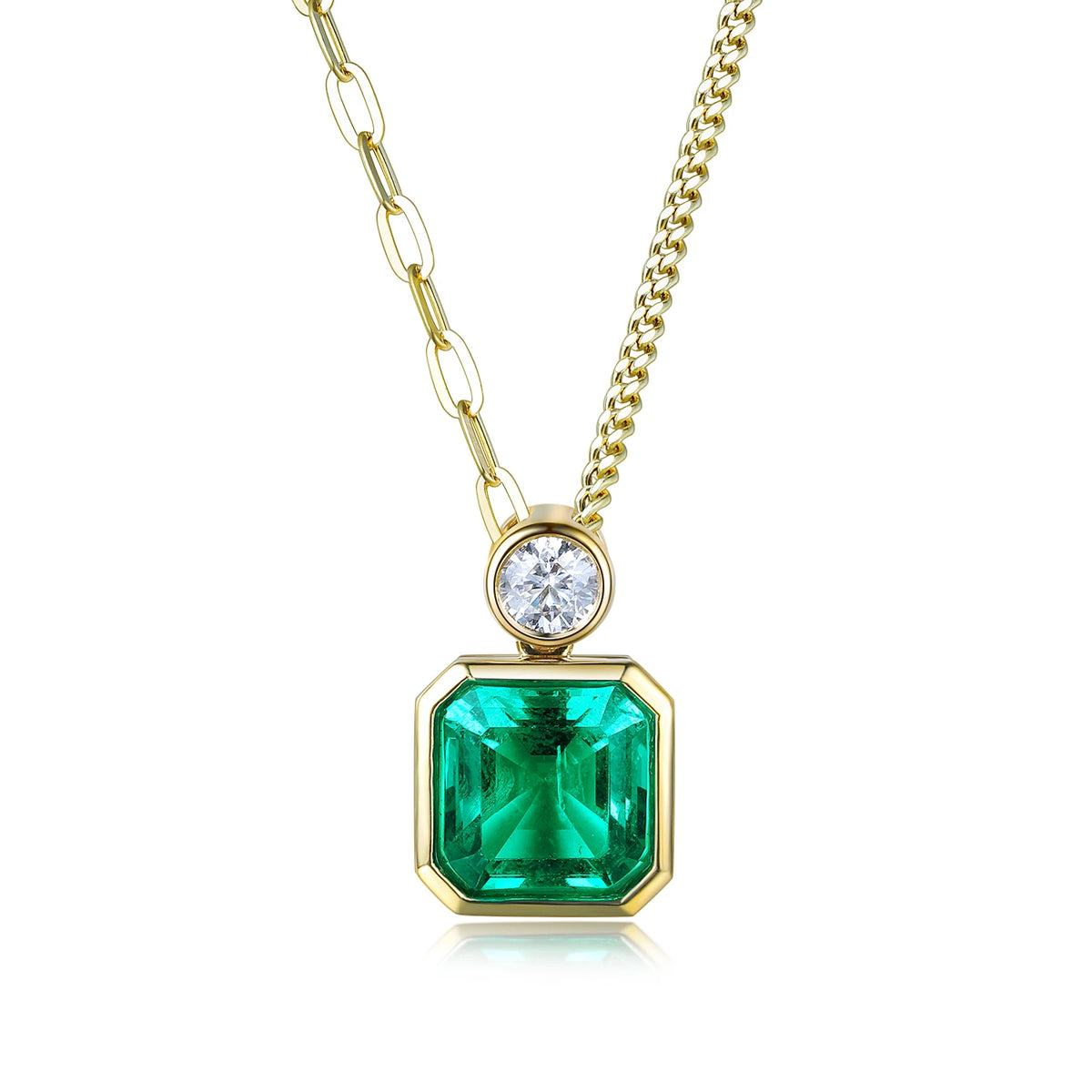 Gemfiori Asscher 7.5mm 1.7ct Hydro Emerald Pendant Necklace in 18k gold Fashion Jewellery from Shenzhen custom jewelry Wuzhou Gemstones
