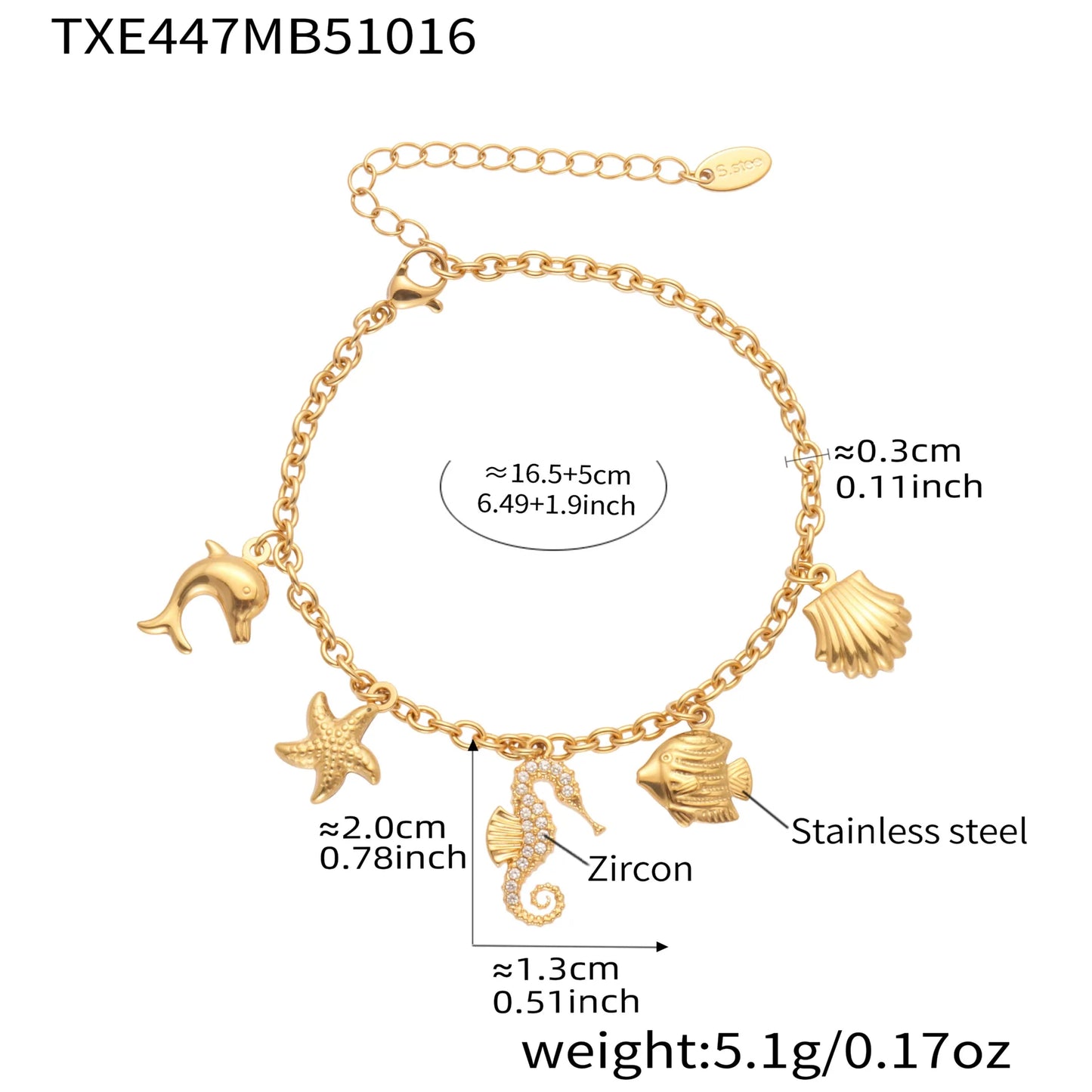 Seahorse & Starfish Natural Stone Multi-Pendant Necklace | 18K Gold Plated Coastal Fashion Jewellery