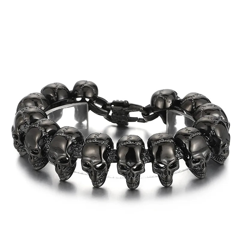 REBEL European American Hip Hop Skeleton Men's Stainless Steel Skeleton Chain Ghost Head Necklace Creative Personality Bracelet