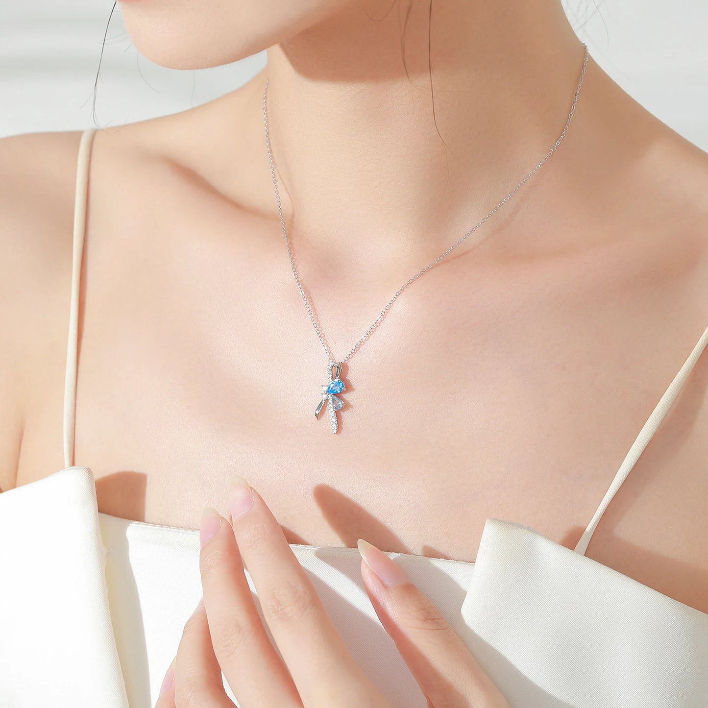 Ailmay Luxury 925 Sterling Silver Blue Zircon Bow Jewelry Set for Women Wedding Engagement or Christmas Gift