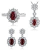 Gemfiori Vintage Sterling 925 Silver Lab Grown Ruby Ring Necklace Earrings Ladies' Bridal Jewelry Set for Weddings Party Gift Idea