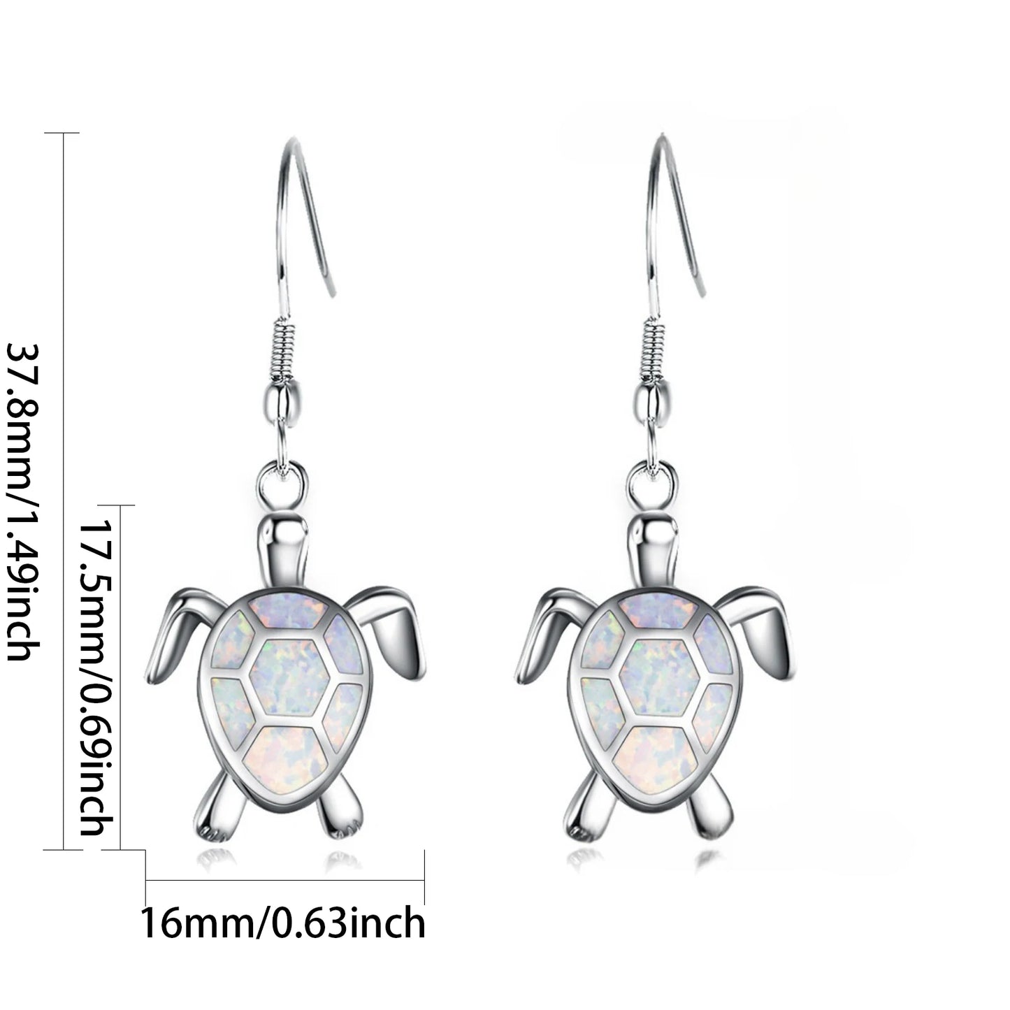 Aobao Vintage Animal Geometric Turtle Opal Brass Pendant Earrings Women's Anniversary Jewelry