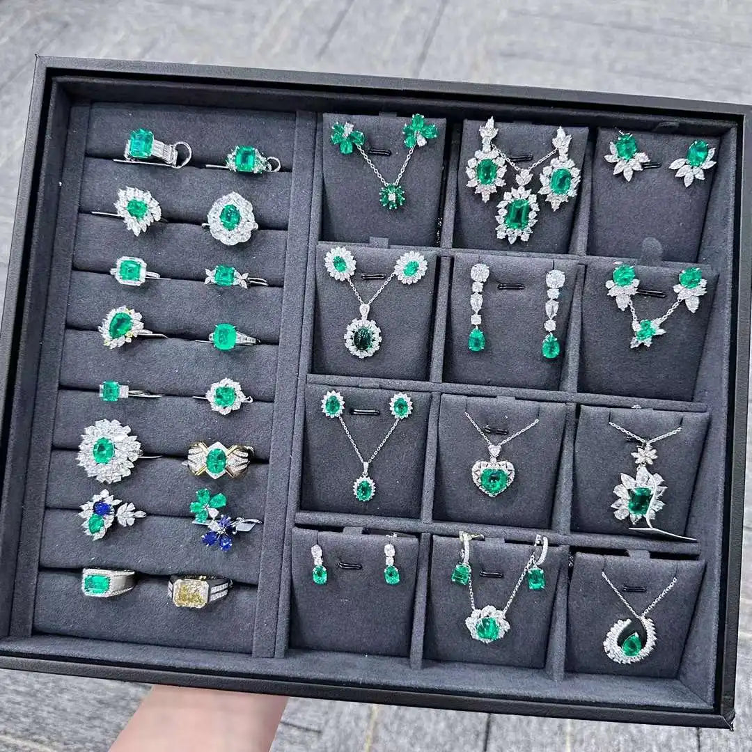 Gemfiori Custom Lab Grown Emerald Sterling Silver 925 Dangle Drop Earrings for Women Luxury Wedding Gemstone Vintage Jewelry