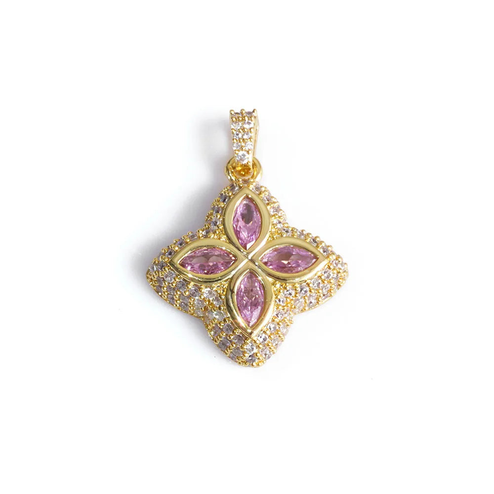 Luxury Full Zircon Four-Leaf Clover Pendant Necklace Hip-Hop Bling Jewelry Gold Plated Necklace