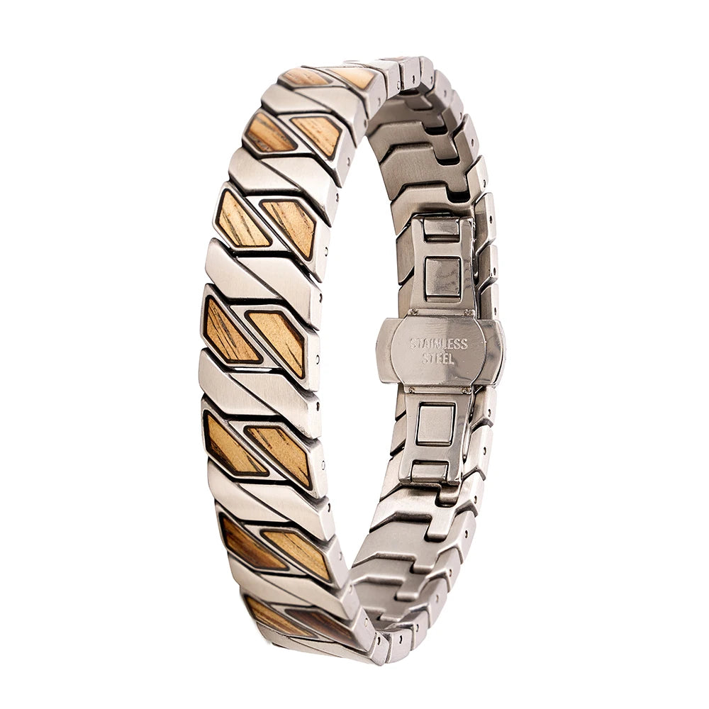 REBEL Gold Plated Punk Style Wooden Bracelet Support Custom Logo Waterproof Hybrid for Men's Anniversary Gift