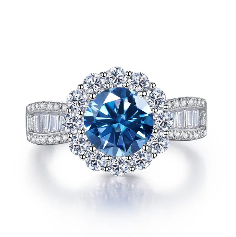 Luxury 2 Karat Moissanite Ring Fine Jewelry S925 Sterling Silver pink Blue Green Moissanite Engagement Diamond Ring for Women