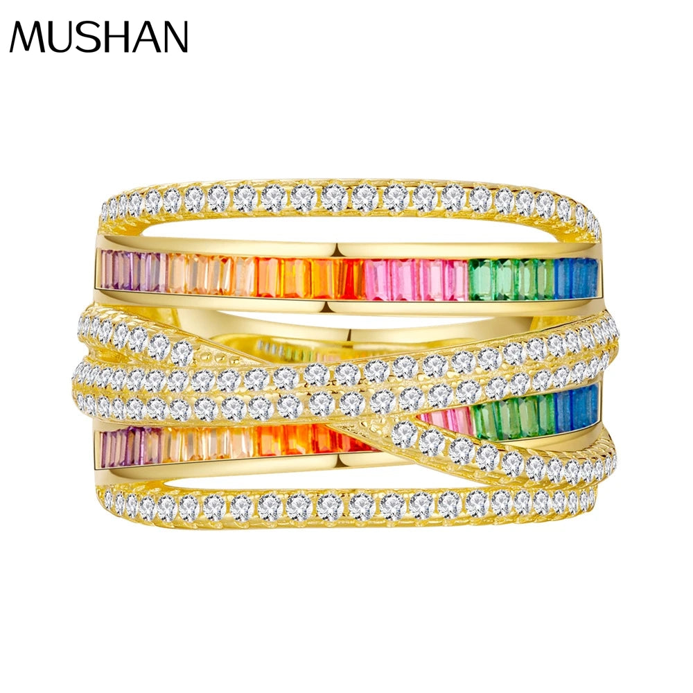 MuShan Jewelry Factory Line Surrounding Wide Pure Silver Women's Wedding Ring Micro Inlaid Zircon Luxury Pave Setting Party