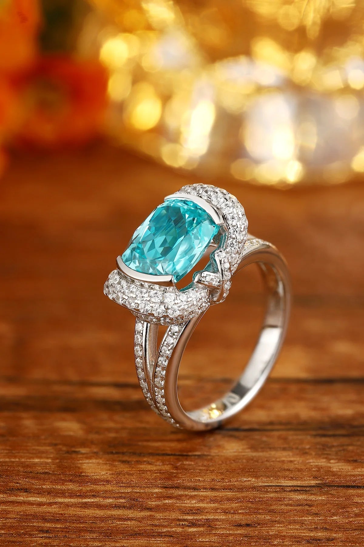 Gemfiori Jewelry Trendy High Quality S925 Silver Cultivated Paraiba Ring Unisex Engagement Ring for Wedding Party or Gift