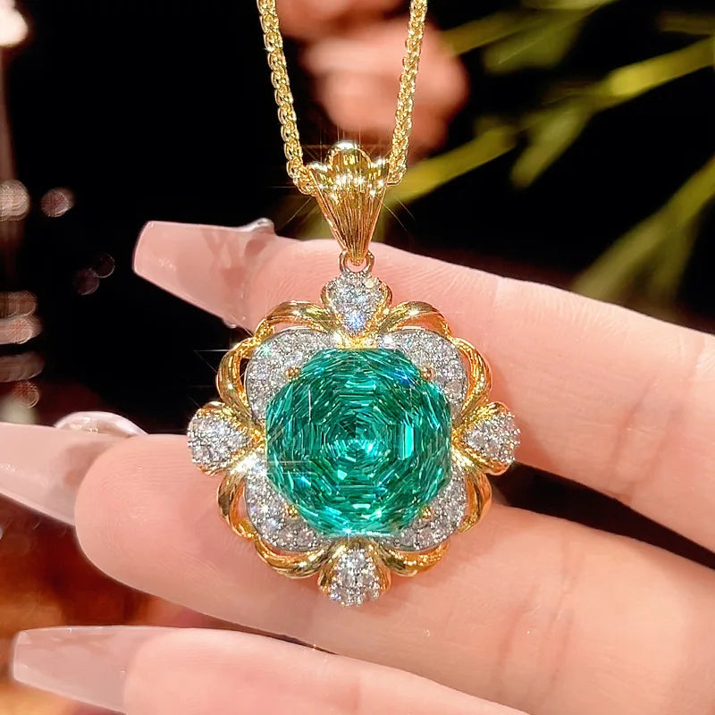 Gemfiori 2025 New Jewelry Brass Gold Plated Simulation Pala Green Retro Light Luxury Set Wedding Bridal Engagement Jewelry