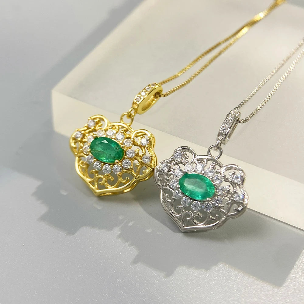 Gioiellieri Natural Emerald Pendant with 925 Sterling Silver for Women May Birthstone Green Gemstone Fine Jewelry Wedding Anniversary Trendy