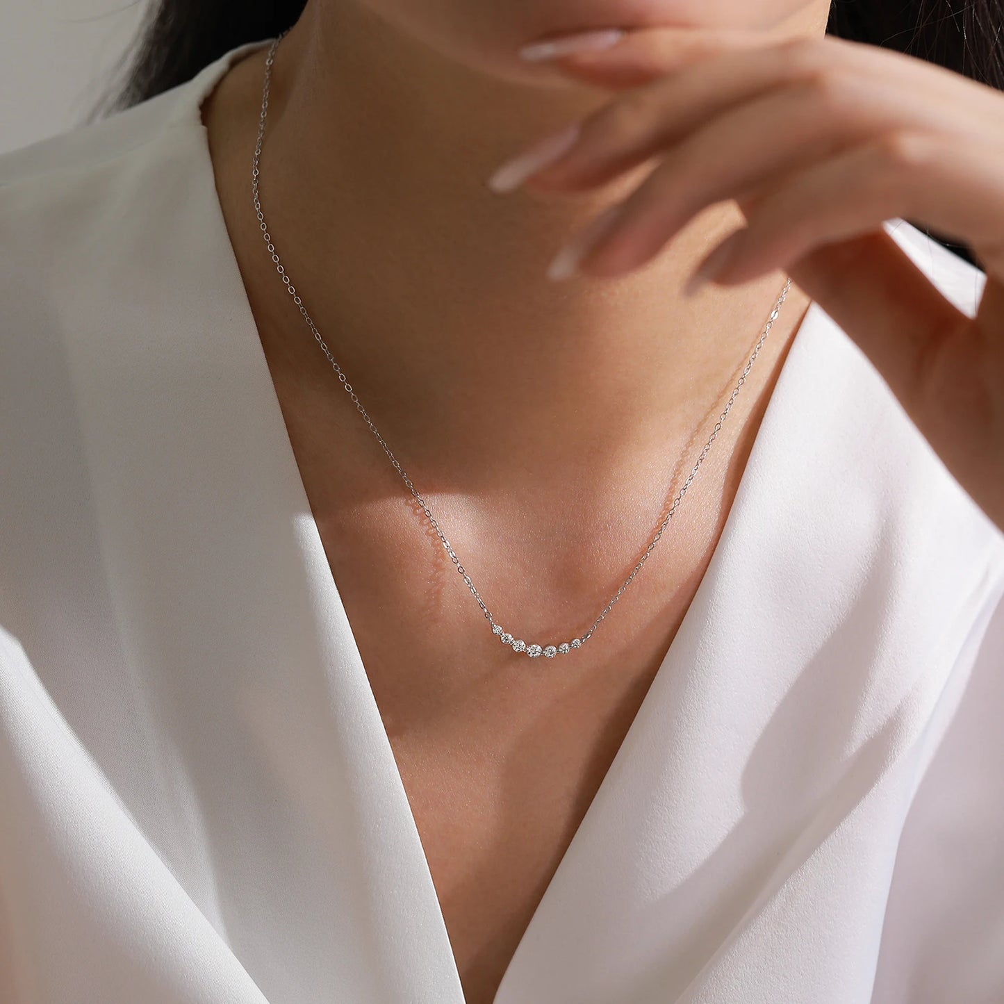 Ailmay 925 Sterling Silver Sweet Smile Curve Earrings Necklace Jewelry Set For Women, Jewelry Wedding Engagement Bridal Jewelry