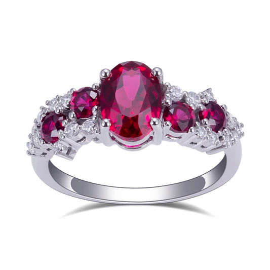 Messi Jewelry MSR-1173 18k Gold  Oval Cut Lab Grown Ruby Gemstone Classic Style Engagement Ring