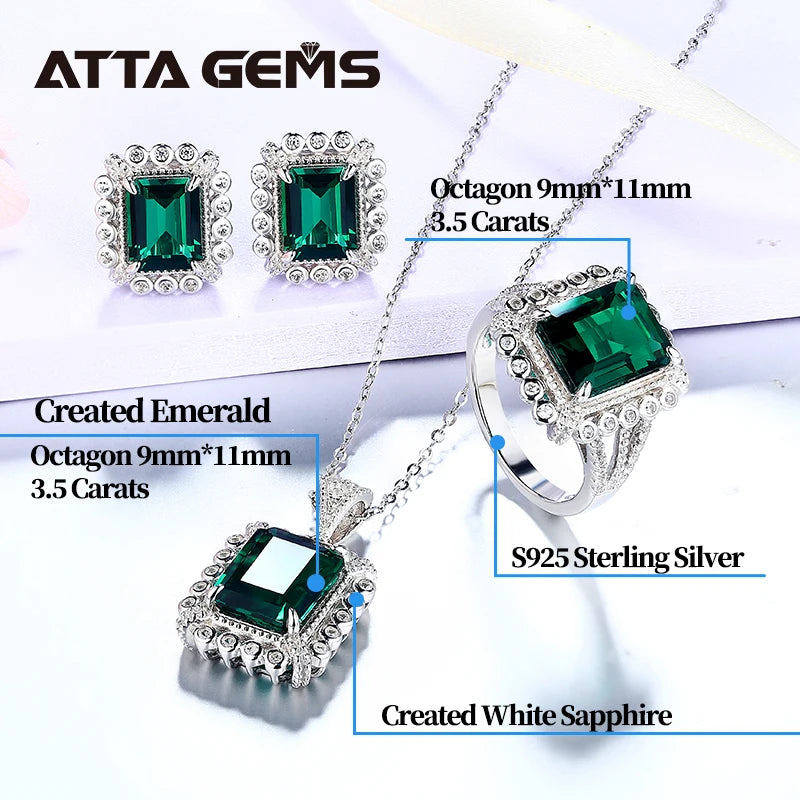 Emerald Jewelry Sets Emerald Rings Earrings Pendant Women Girl Solid 925 Sterling Silver Emerald Gemstones Wedding Engagement
