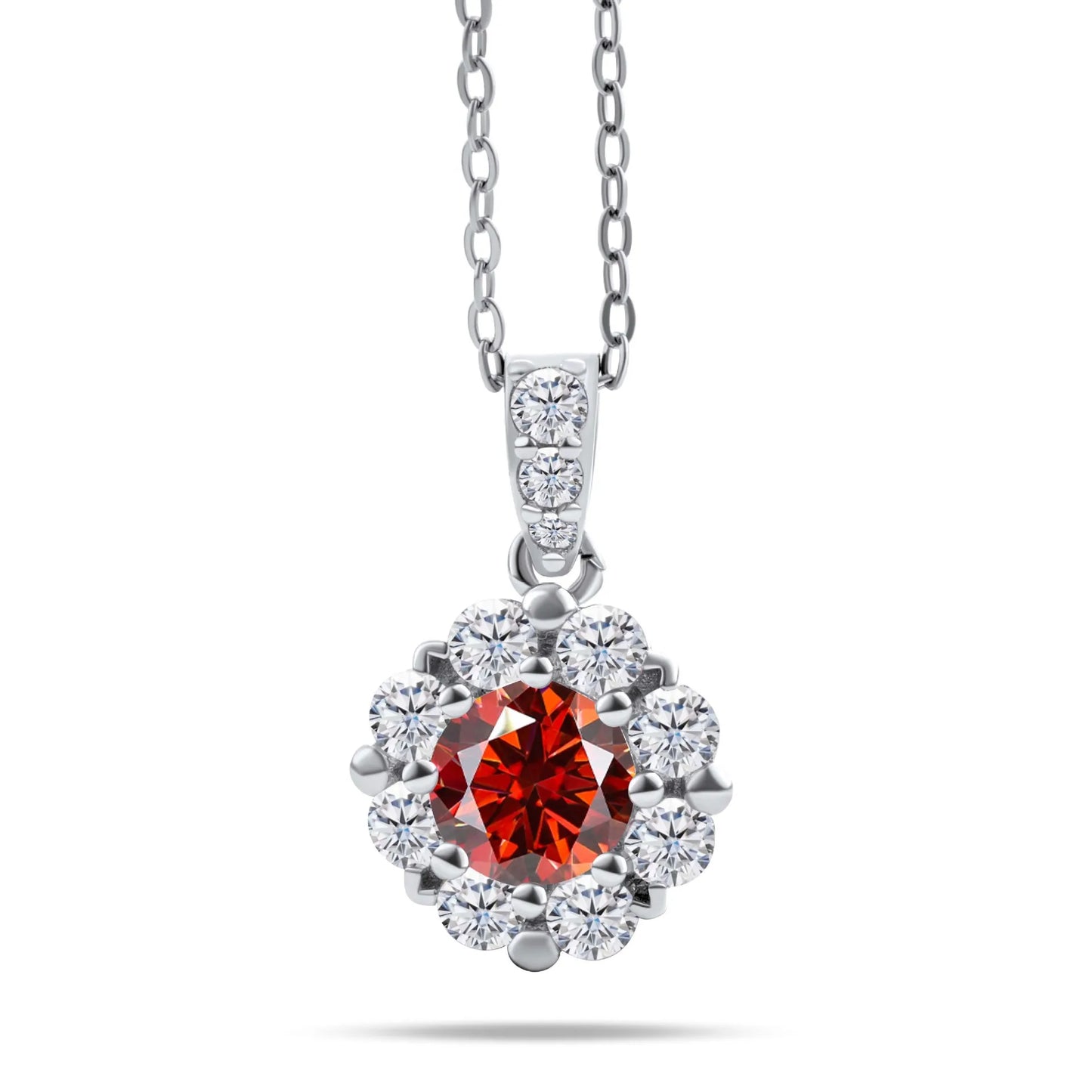Fashion Fine 925 Sterling Silver Cluster Set Round Cut 1ct VVS GRA Colored Moissanite Jewelry Classic Sunflower Pendant Necklace