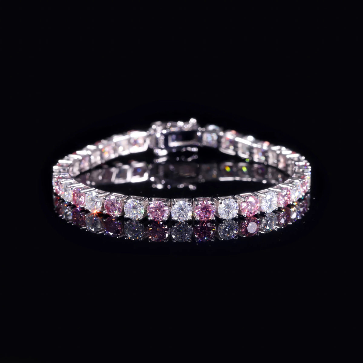 Gemfiori Abiding Colored Moissanite 3mm 4mm 5mm 925 Sterling Silver Tennis Bracelet 4MM 7IN Moissanite Tennis Bracelet in Stock
