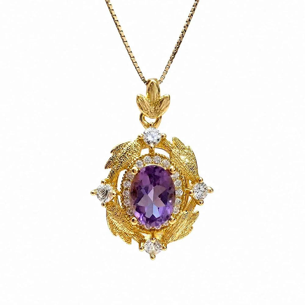 Gioiellieri Elegant Natural Amethyst Pendant Necklace Women's Fashion High-end Gemstone Jewelry Gift Gold Plated Rhodium Plated 925 Silver