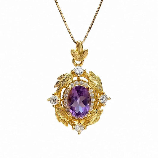 Gioiellieri Elegant Natural Amethyst Pendant Necklace Women's Fashion High-end Gemstone Jewelry Gift Gold Plated Rhodium Plated 925 Silver