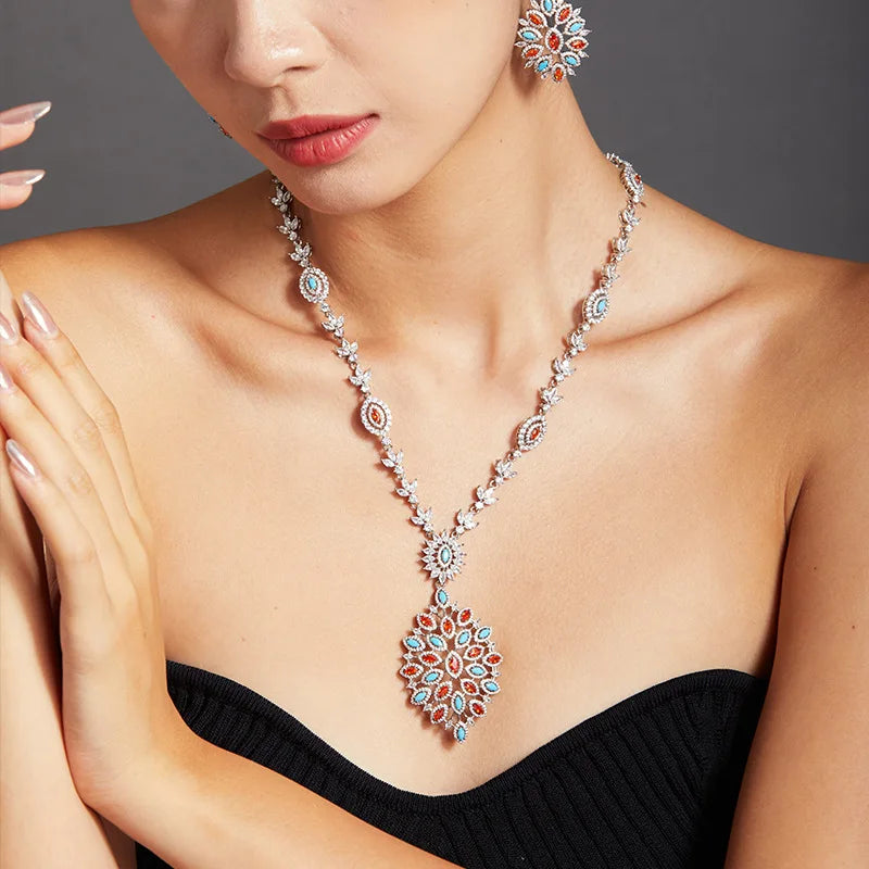 Luxury Marquise-Cut Zirconia 4-Piece UAE Dubai & Nigerian Geometric Bridal Set — Rhodium Plated