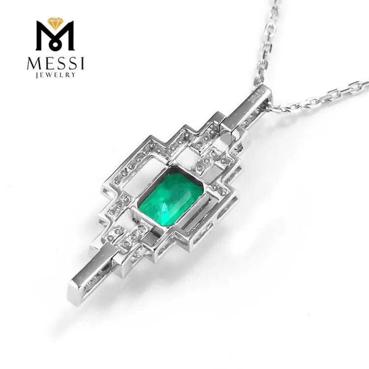 Gemfiori Messi Jewelry 18k Gold Necklace Emerald 0.6ct Pendant 2.07g Emerald Necklace Jewelry