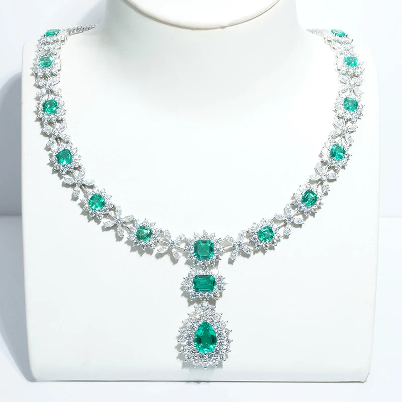 Gemfiori Starsgem 14K Gold Necklace Colombian Emerald Royal Blue Sapphire Paraiba Color Gemstone DFE Apatite Inlay Fine Jewelry for Women