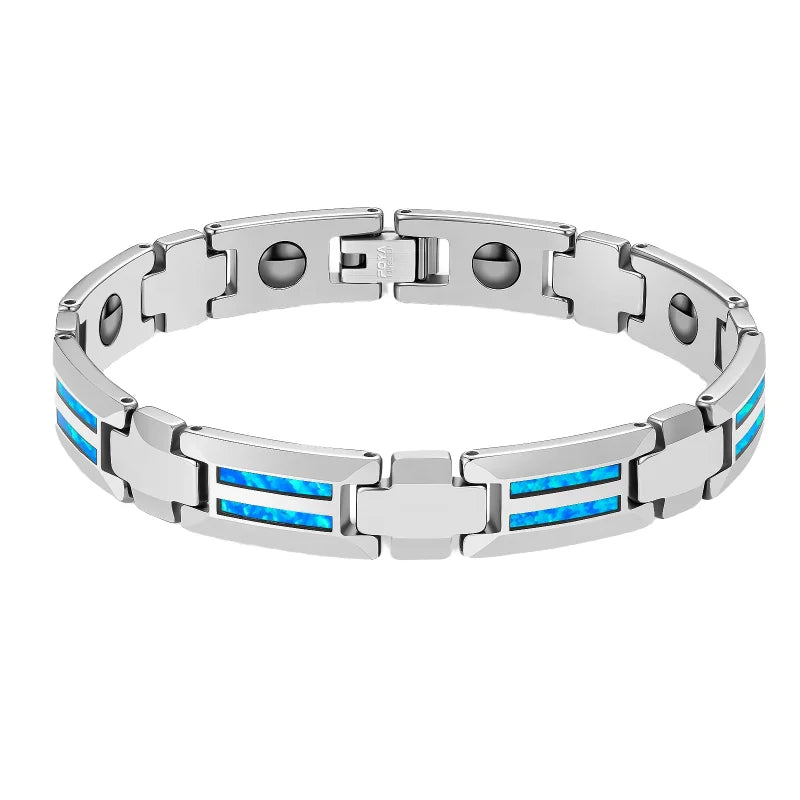 Fashion Men's Tungsten Carbide Magnetic Chain & Link Bracelet with Geometric Wood Inlay-Trendy Anniversary Gift