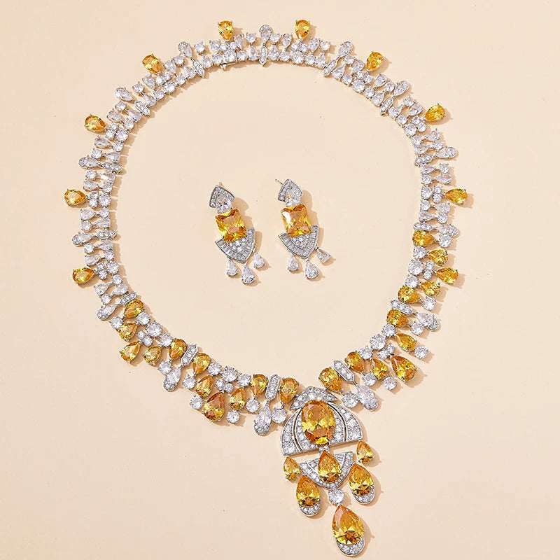 2023 High Class Jewelry Set Brass Rhodium Plated Yellow Ladies Evening Dress Banquet Evening Dress Necklace