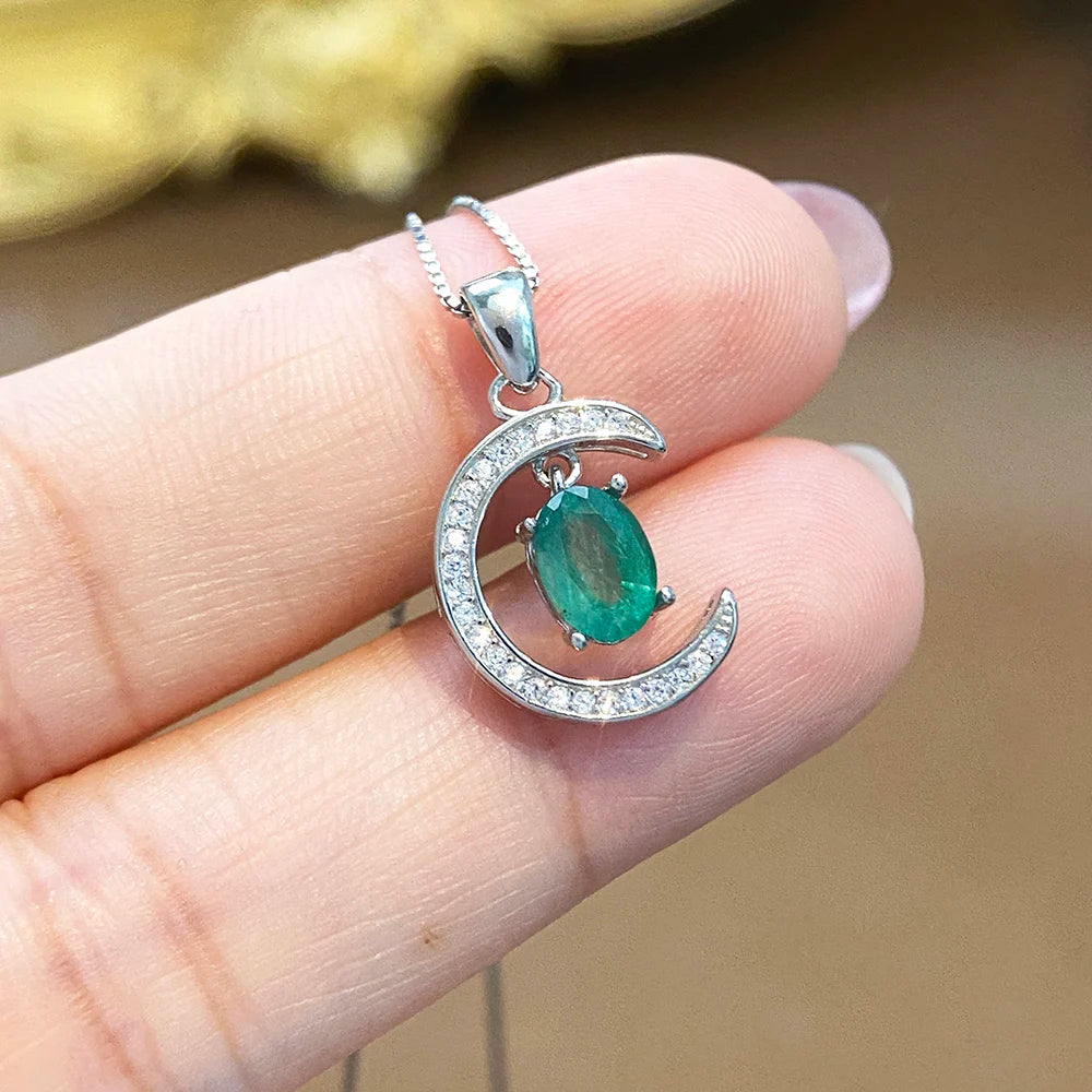 Gioiellieri Real Emerald Pendant Necklace with Natural Green Gemstone 925 Sterling Silver for Women May Birthstone Fine Jewelry Fashion Gift