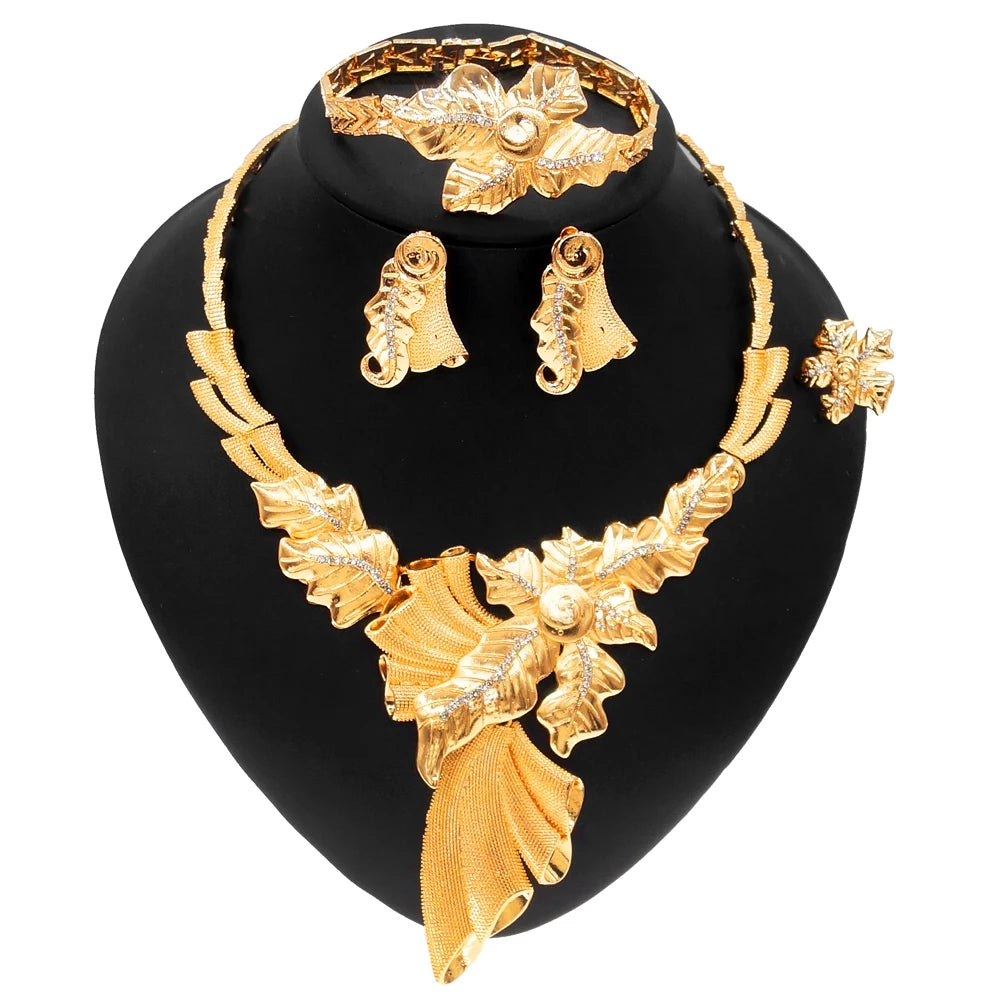 Zhuerrui Choking Necklace Bracelet Earrings Jewelry Set Brazilian Gold Luxury Jewelry Set Gold Plated Jewelry Set HC21050314