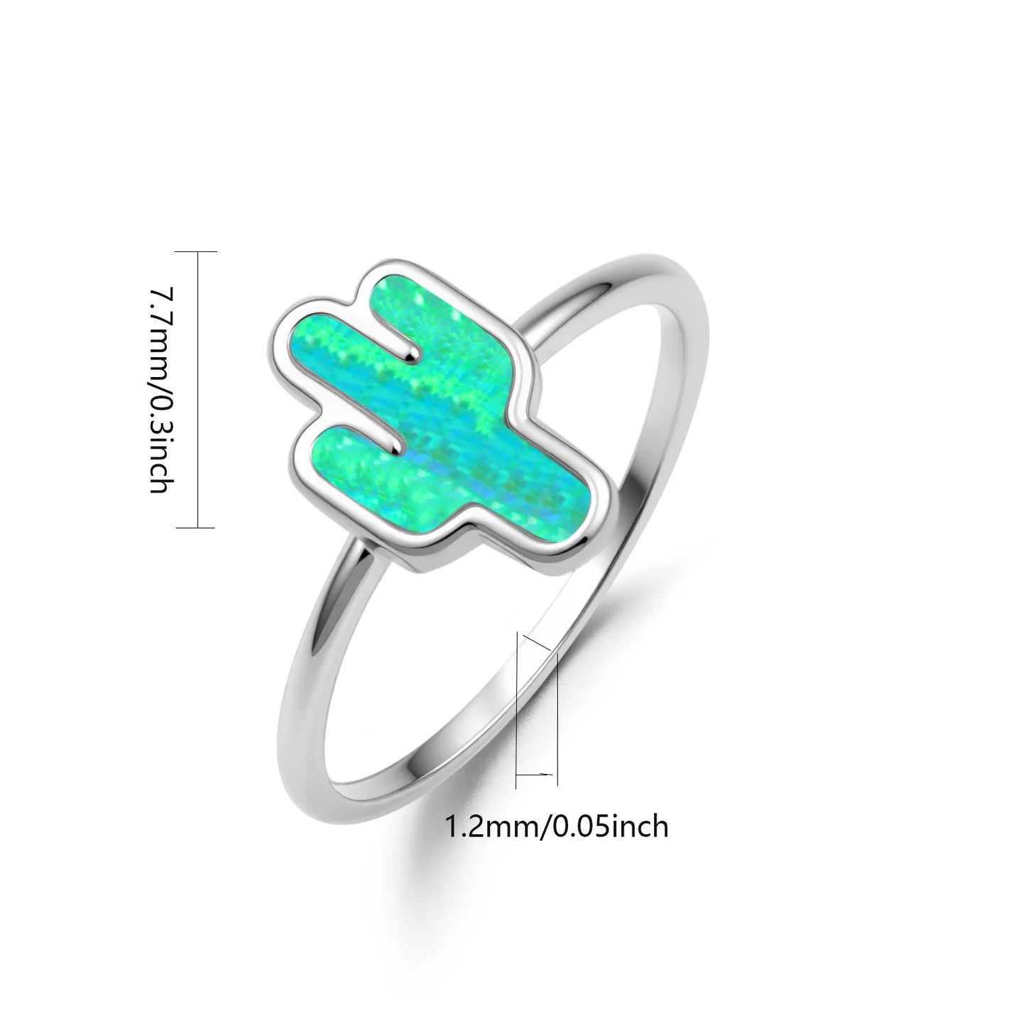 Cactus Ring | Iridescent Gem Inlay Band | Modern Silver/Gold Plated Women's Trendy Fashion Jewelry