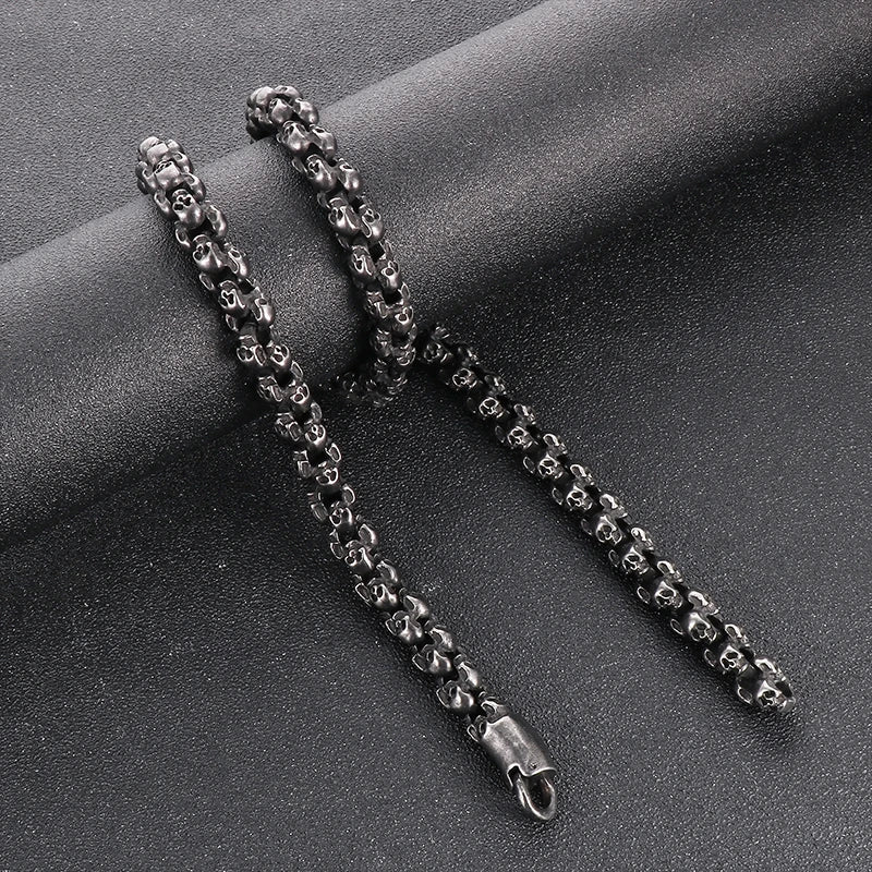 REBEL Men 650mm Punk Gold/Silver/Black Stainless Steel Skull Links Necklace