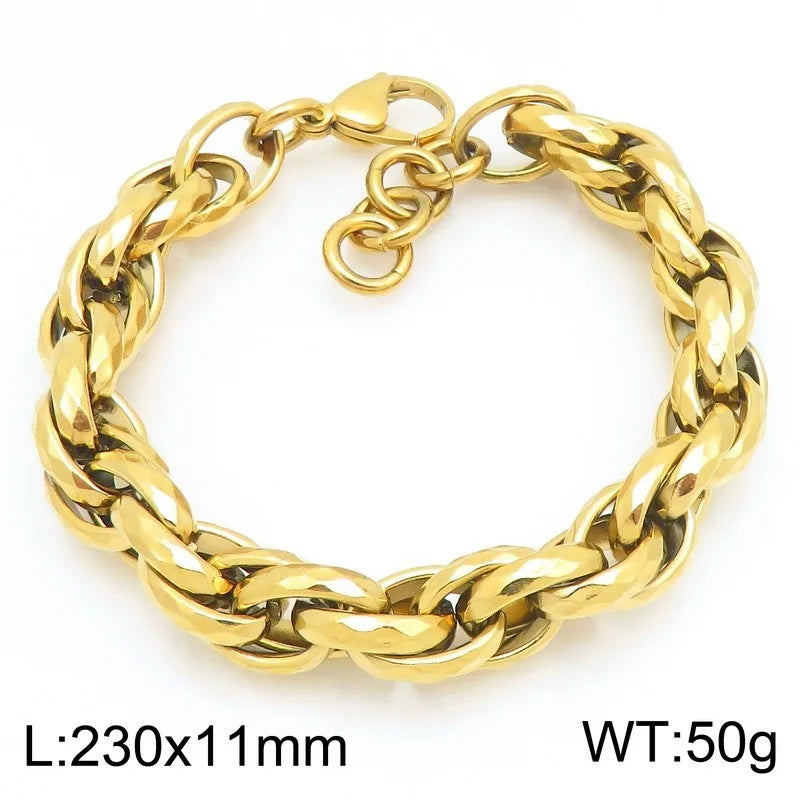 VIKING Hammered Twisted Rope Chain Bracelet – 304 Stainless Steel Men's 11mm Hip Hop Bangle