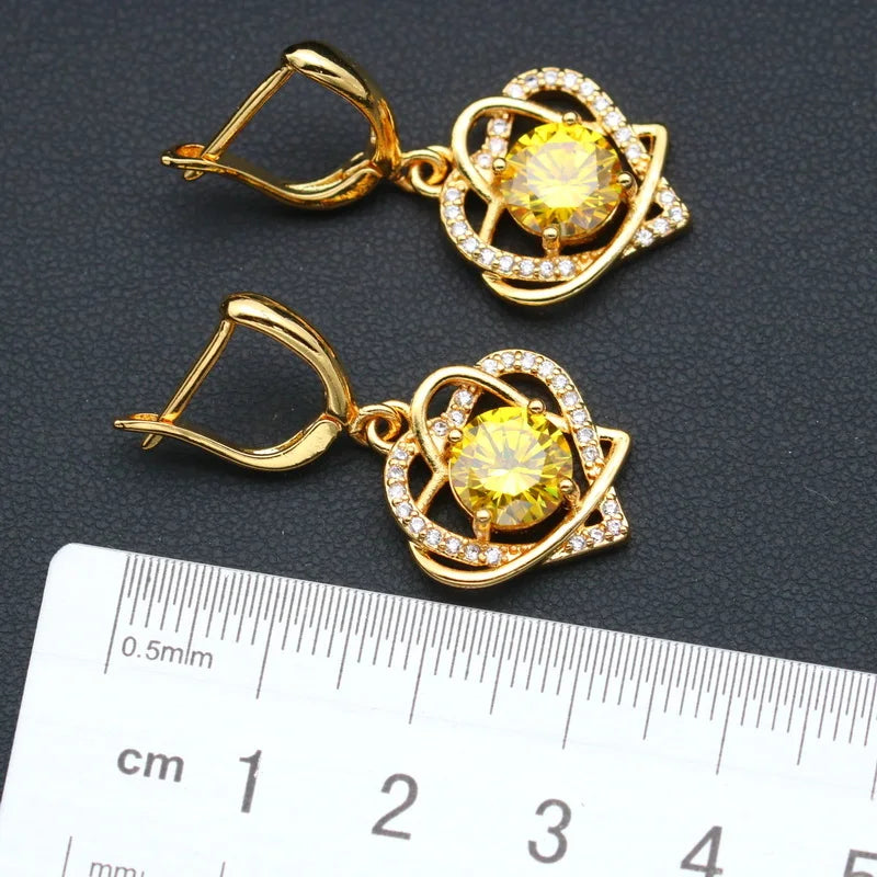 XOTICA Gold Plated Zirconia Heart Design Bridal Sets for Women Includes Earrings Pendant Necklace Ring for Wedding Party Made Alloy