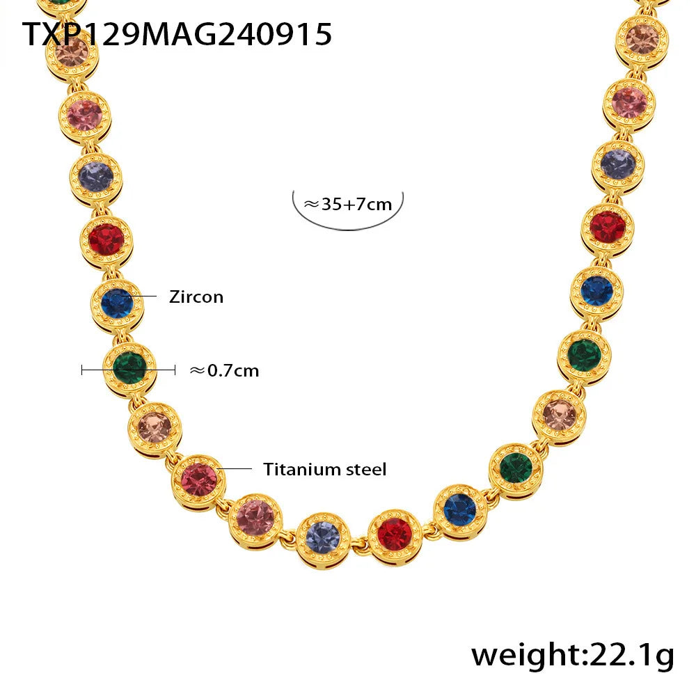 REDheart New Stainless Steel Full Drill 3A Zircon Mixed Color Bracelet PVD Vacuum Electroplating Does Not Fade Necklace Jewelry Set