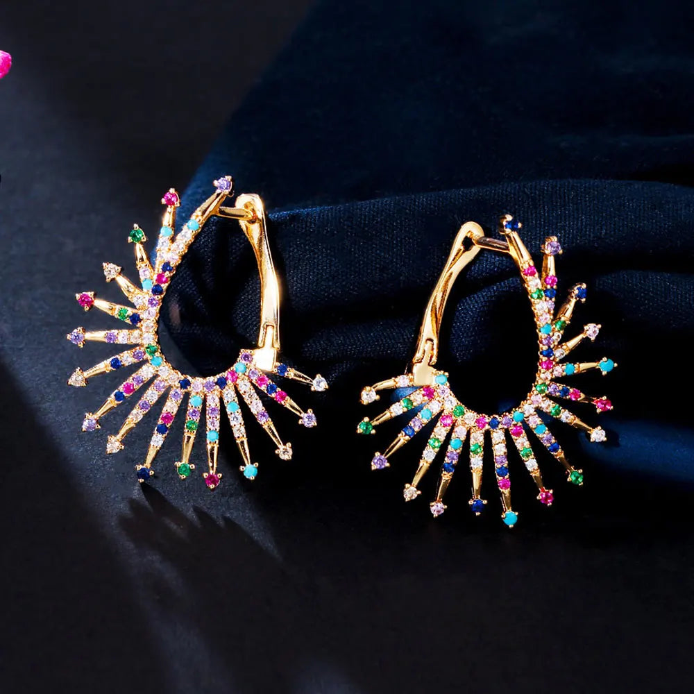 S&S CZ Firework Blossom Big Hoop Earrings – Multicolour & White – 18K Gold Plated – Collection