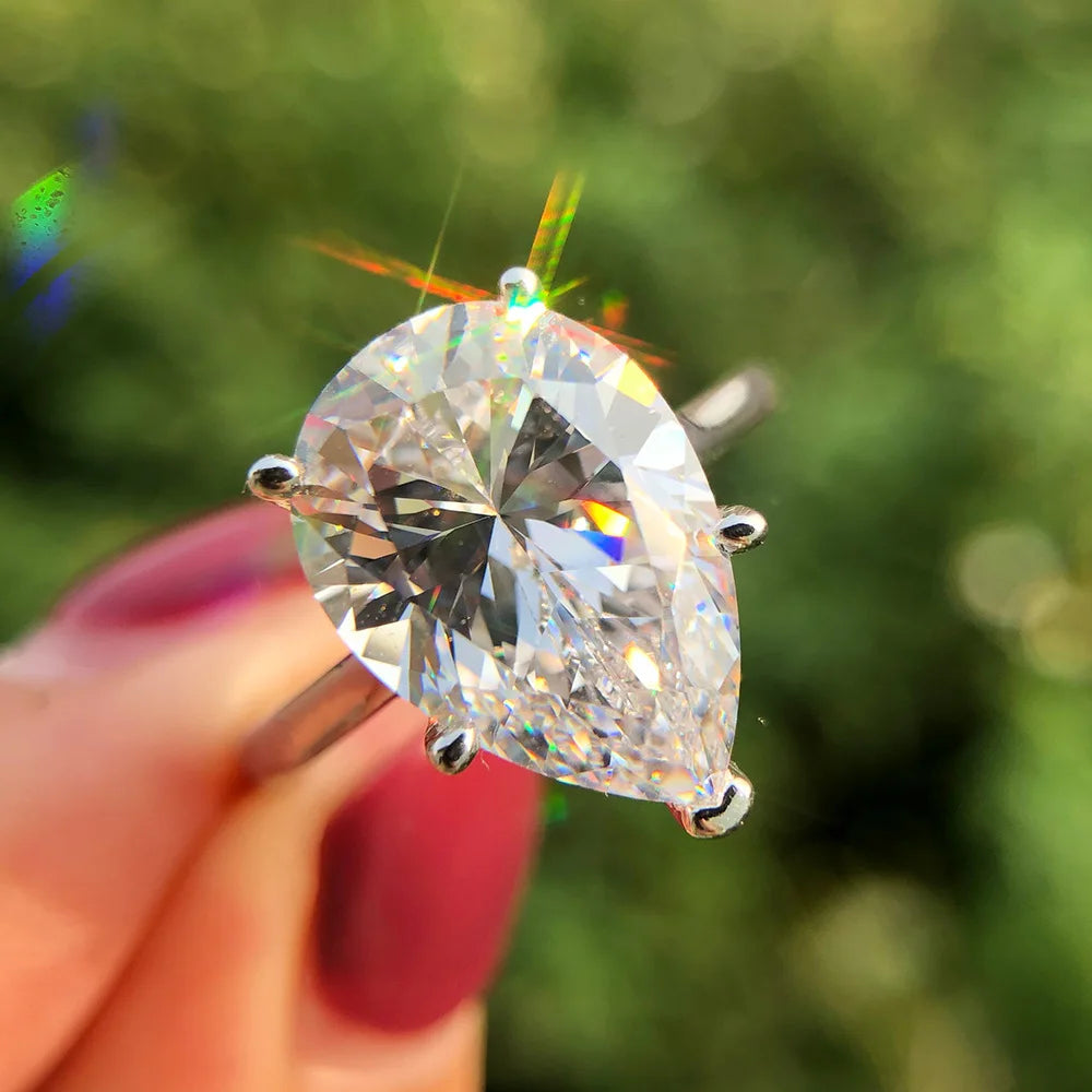 MuShan Jewelry Factory European and American 925 Silver 4.5ct Diamond Ring Yellow High Carbon Diamond Teardrop Shaped 10*14 Ring