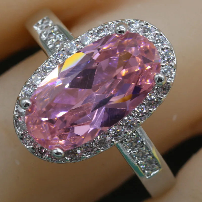 XOTICA Silver Plated Green Blue Pink Zircon Ring Trendy Women's Gemstone Jewelry for Parties Weddings Birthdays