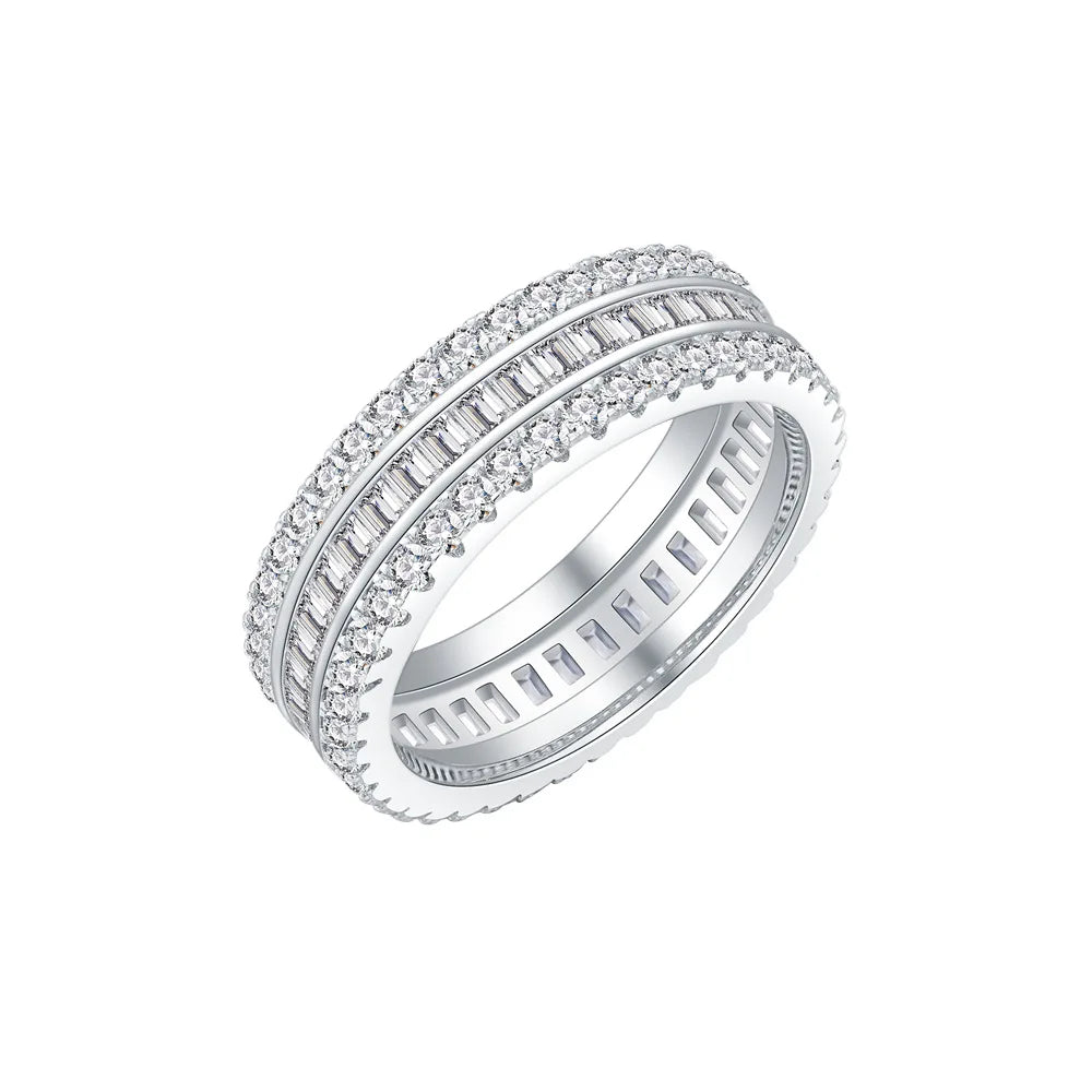 MuShan Jewelry Factory 925 Silver Three Row Diamond Zircon Ring Ins Wind Index Finger Row Ring Women  Luxury Ring