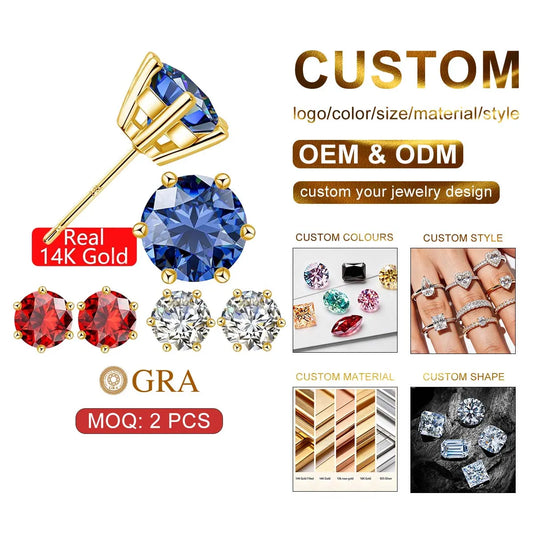 Gioiellieri Fine Jewelry Synthetic Sapphire Ruby Corundum Gift 14K Gold Minimalist Style Men Women Gold 6 Claws Stud Earrings