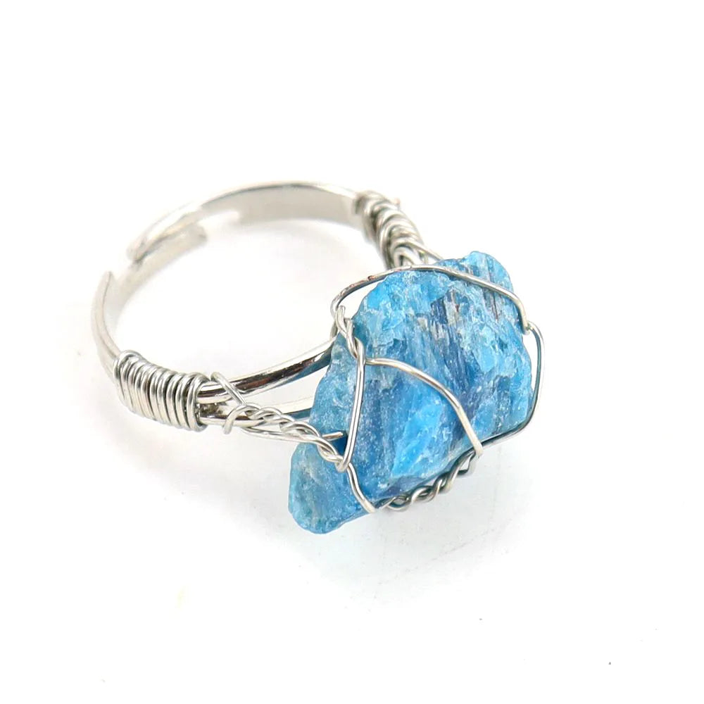 Men Women Large Stone Rings Wire Wrapped Crystal Resizable Gem Ring