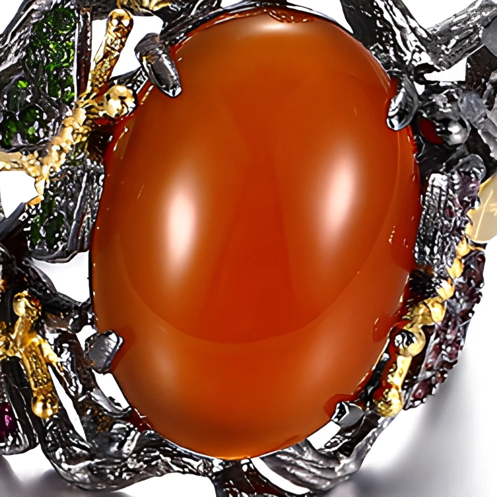 Handmade Retro Agate Stone 925 Sterling Silver Rings Jewelry With Gold Plated