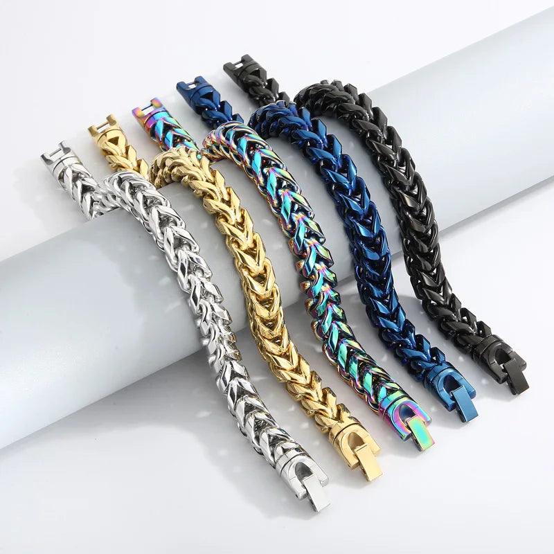 KALEN 230mm Unisex Casual Silver/Gold/Black/Blue/Rainbow Stainless Steel Herringbone Bracelets