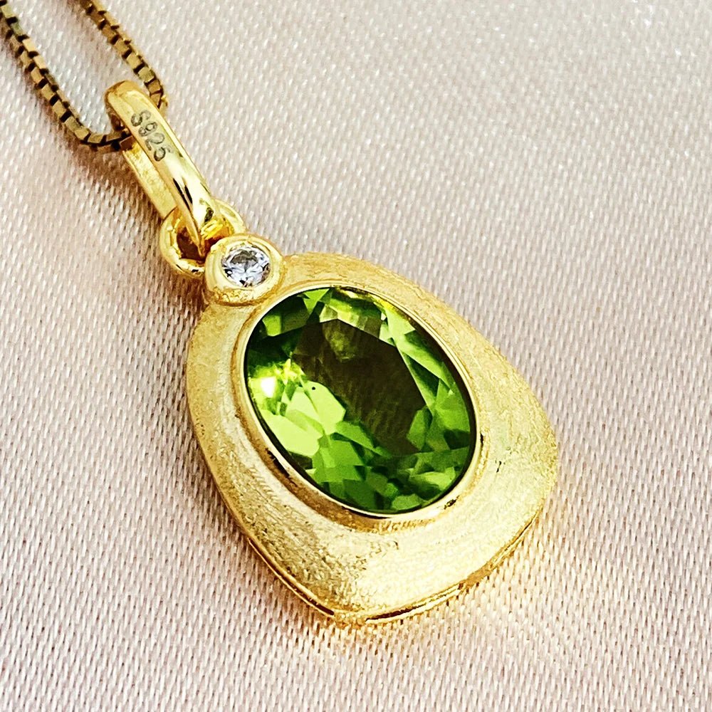 Gioiellieri Retro Vintage Peridot Pendant Necklace 925 Sterling Silver Natural Green Gemstone Jewelry Boho Hippie Style For Women Charm