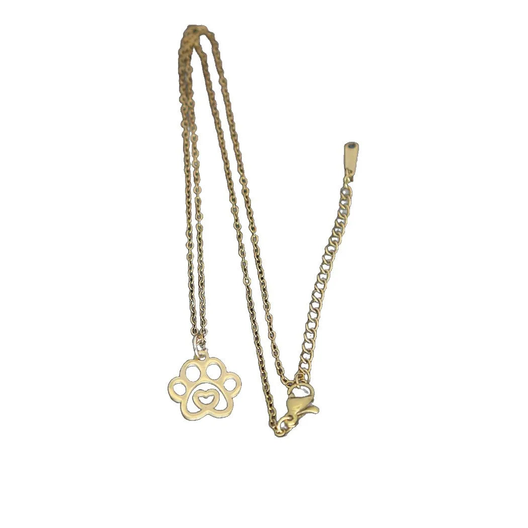 Stainless Steel cat Dog Paw Pendant Bamboo Choker Women Fashionable Versatile Animal-themed Minimalist Necklace