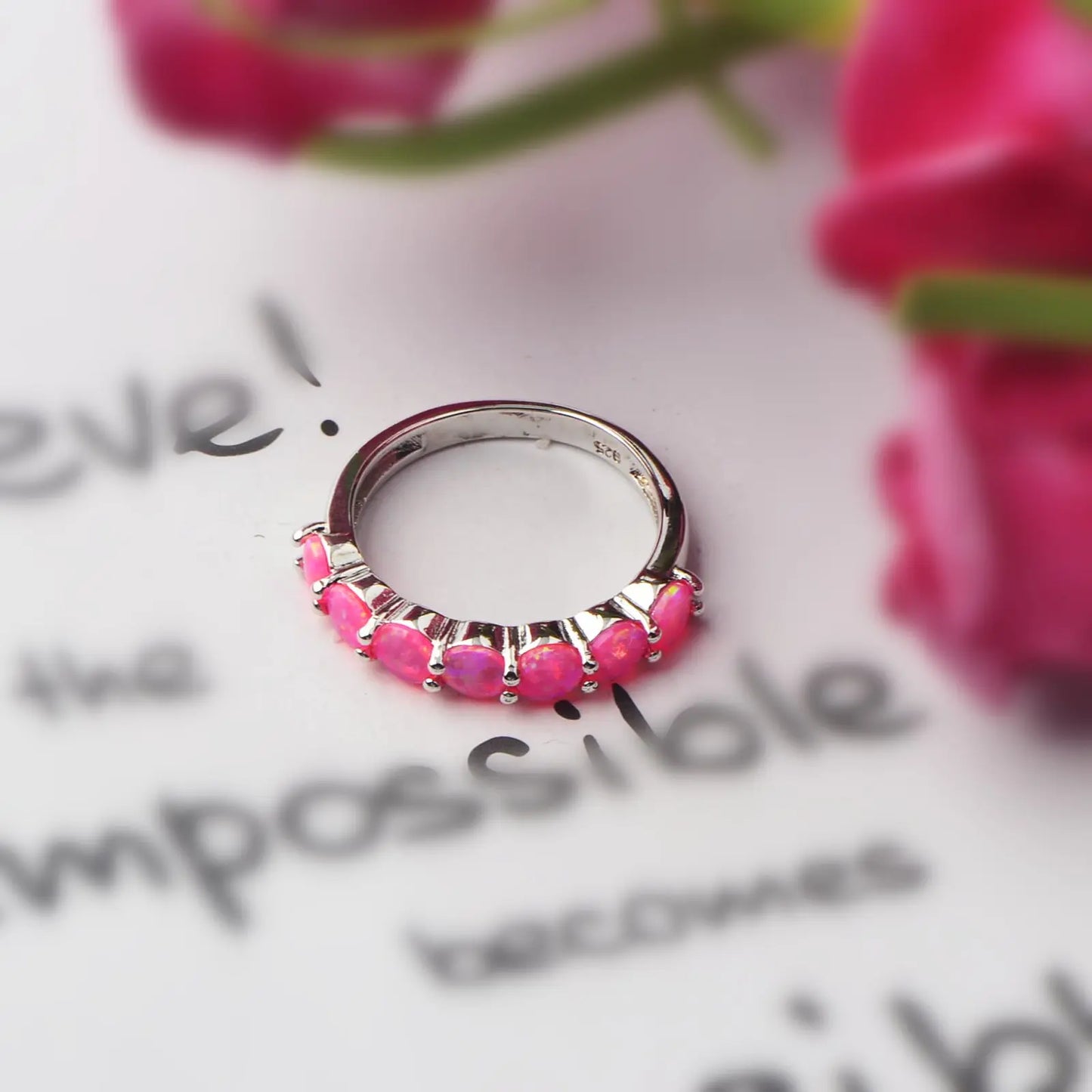 Elegant Circle Diamond Design Opal Promise Ring - Iridescent Opal & CZ Paved Band | Romantic Daily Jewelry Bulk Gifts