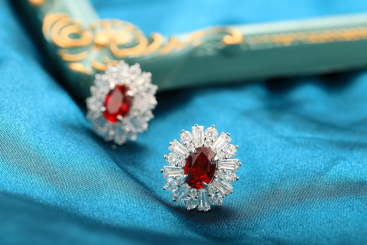 Gemfiori Anster High Quality S925 Lab Grown Ruby Earring Stud Dainty Gemstone Stud Earrings for Women Daily Wear Gift