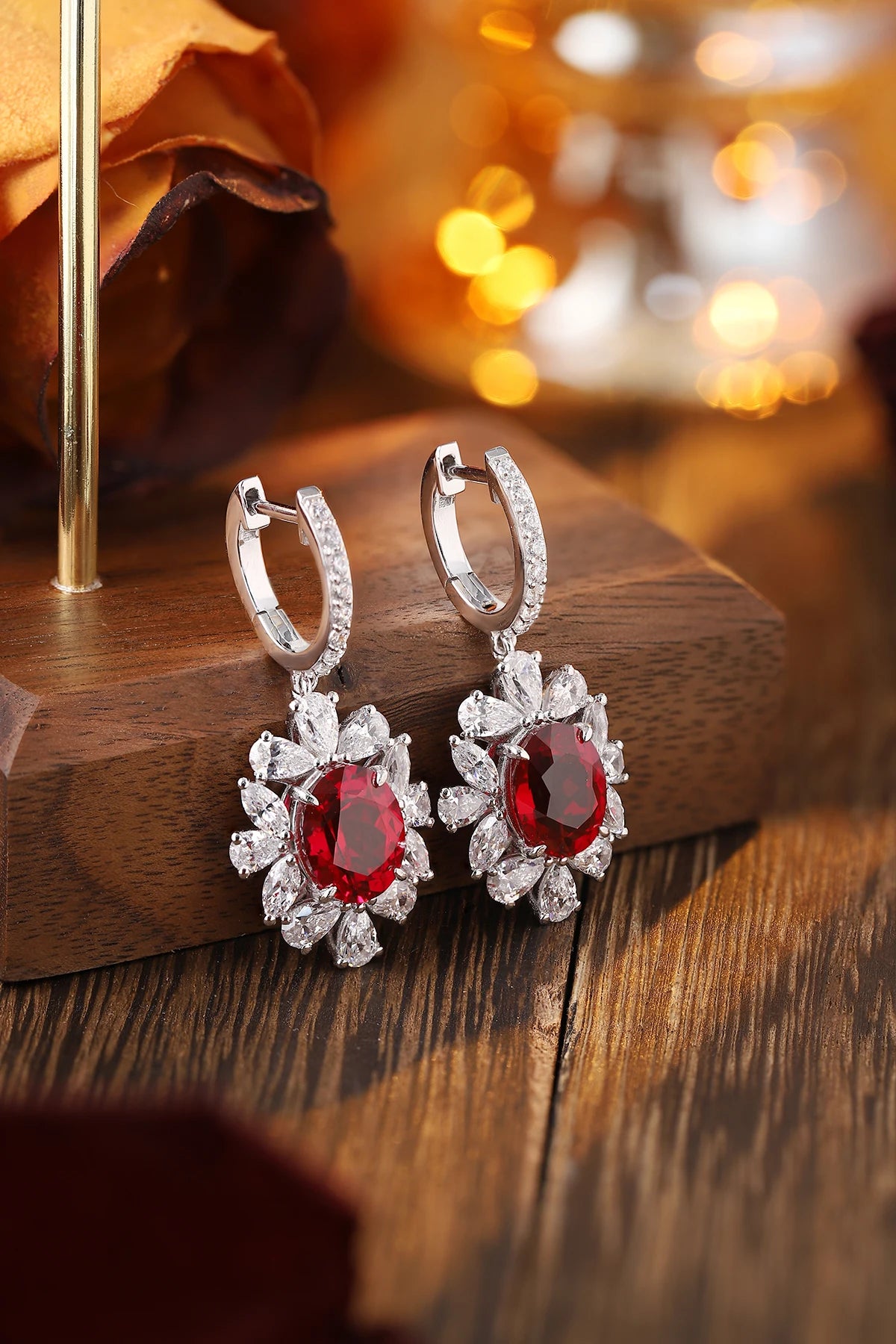 Gemfiori Hot Sales Luxury Style Ruby Jewelry Earrings Lab Created Ruby Earrings Exquisite Ruby Oval Shape Earrings